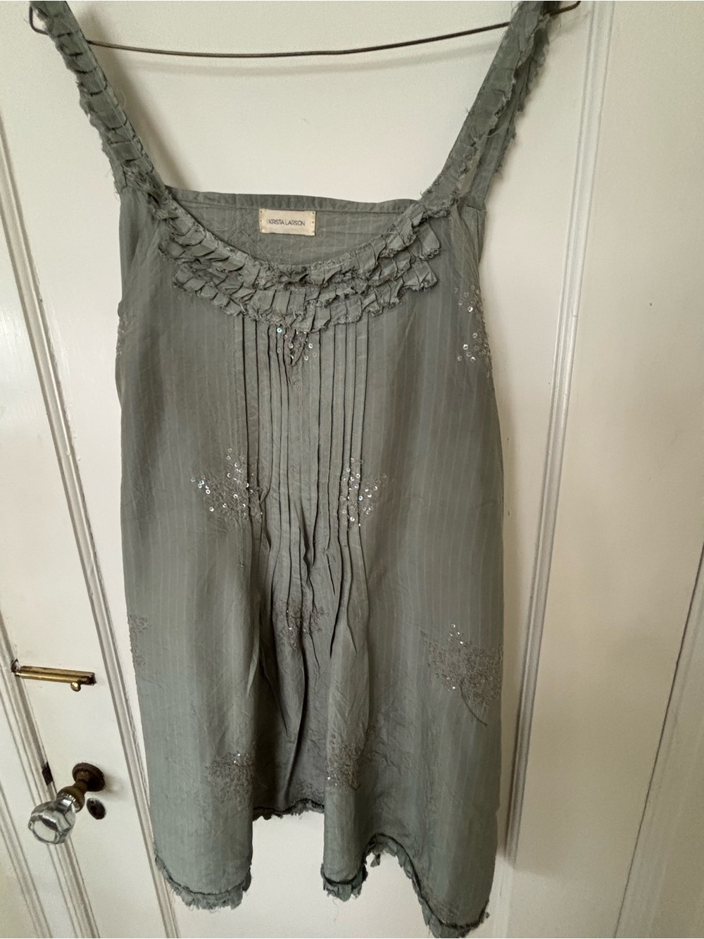 Krista Larson Beaded Embroidered Sage Green Cami